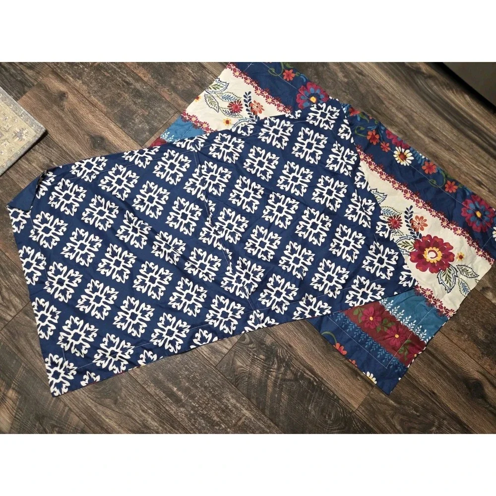 2 King Pillow Shams Boho Kitchy Multicolor Navy Blue Floral